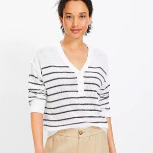 Stripe Textured Stitch Henley Sweater by LOFT